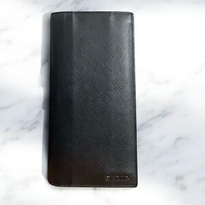 PRADA Saffiano Leather Long Wallet Black  Burgundy Multi-Color‎ Interior